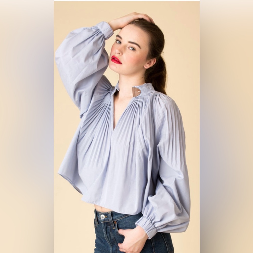 Tibi Isabelle Shirting Cropped Edwardian Top, Size 2